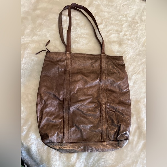 J Jill Pearlized Metallic Bronze Leather Tote Bag - Picture 4 of 8